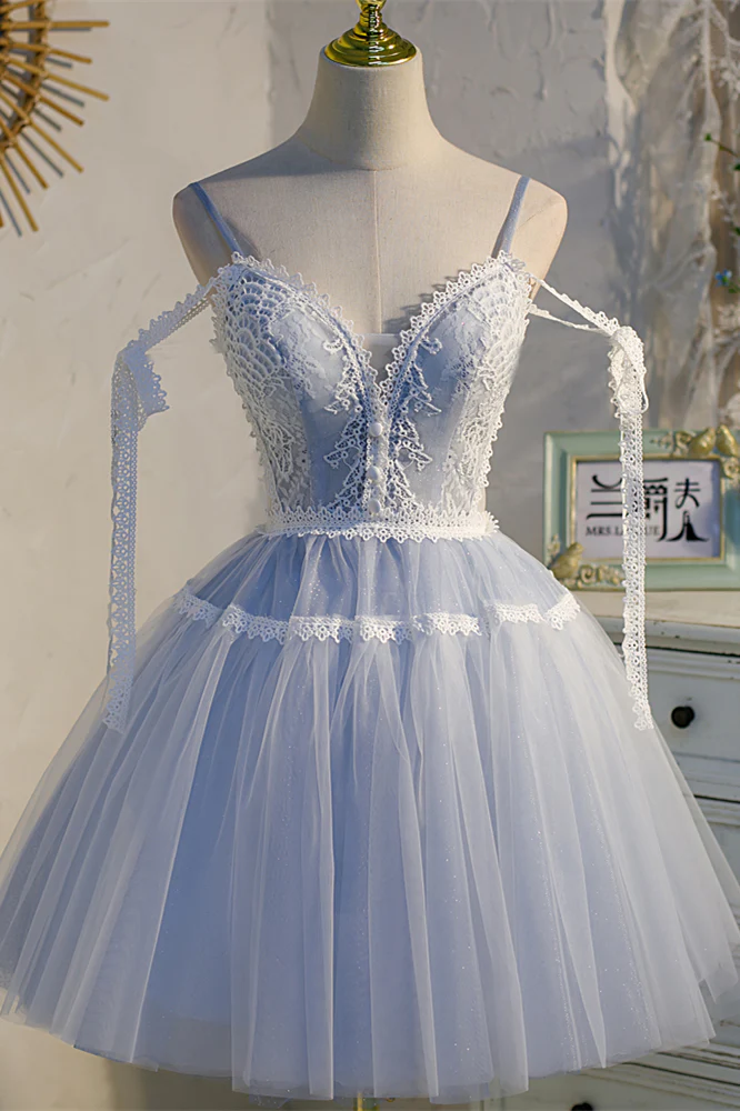 Straps Red Lace and Tulle Short Party Dress - Image 5