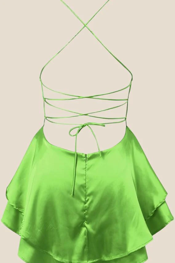 Straps White Lace-up Back Tiered Mini Dress - Image 3