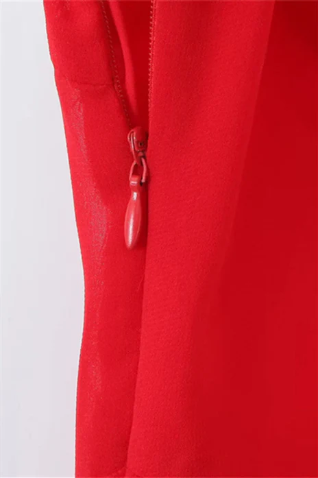 Straps Red Ruffle Long Summer Dress with Slit - Image 6