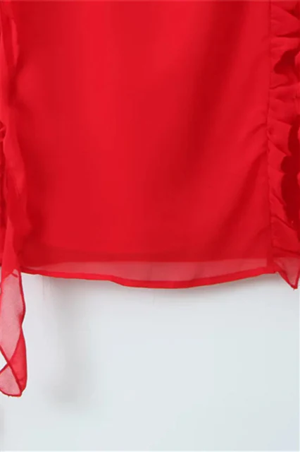 Straps Red Ruffle Long Summer Dress with Slit - Image 7