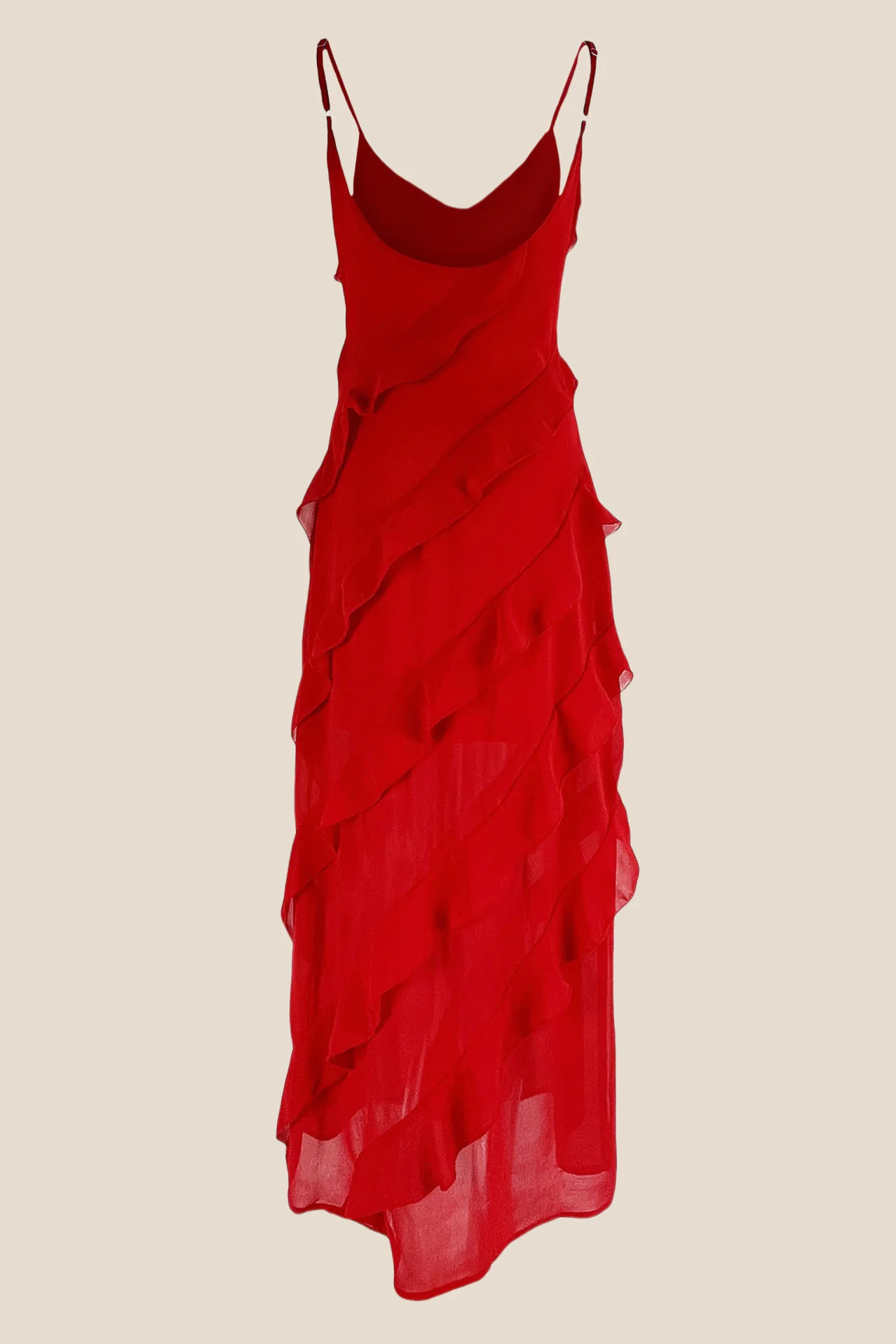 Straps Red Ruffle Sheath Long Dress with Slit - Image 2