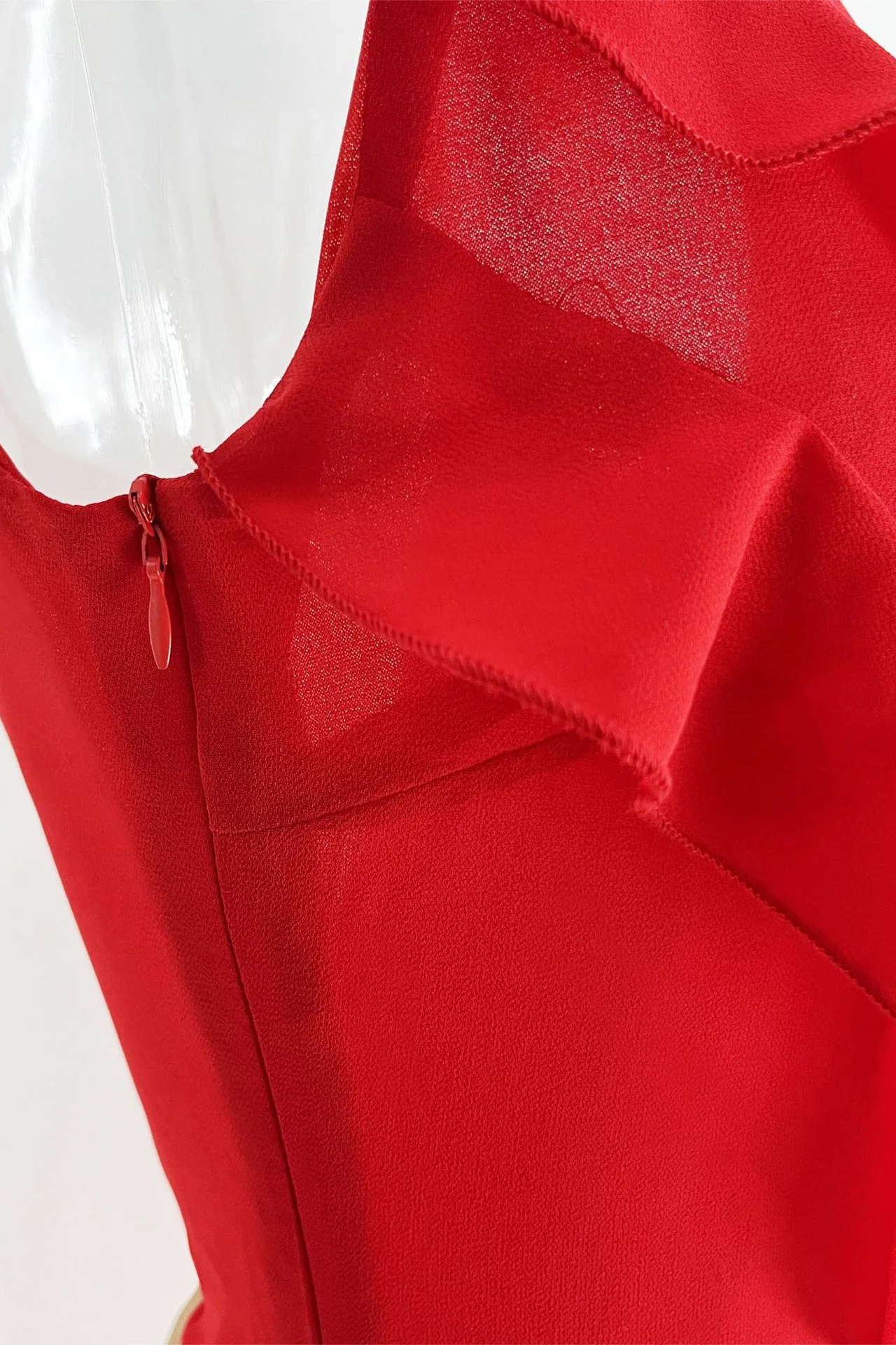 Straps Red Ruffle Sheath Long Dress with Slit - Image 5