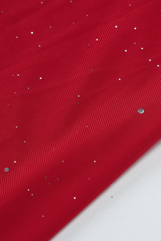 Straps Red Ruffle Hem Short Dress with Sequin - Image 8
