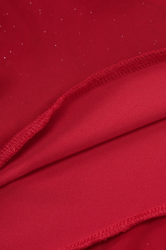 Straps Red Ruffle Hem Short Dress with Sequin - Image 9