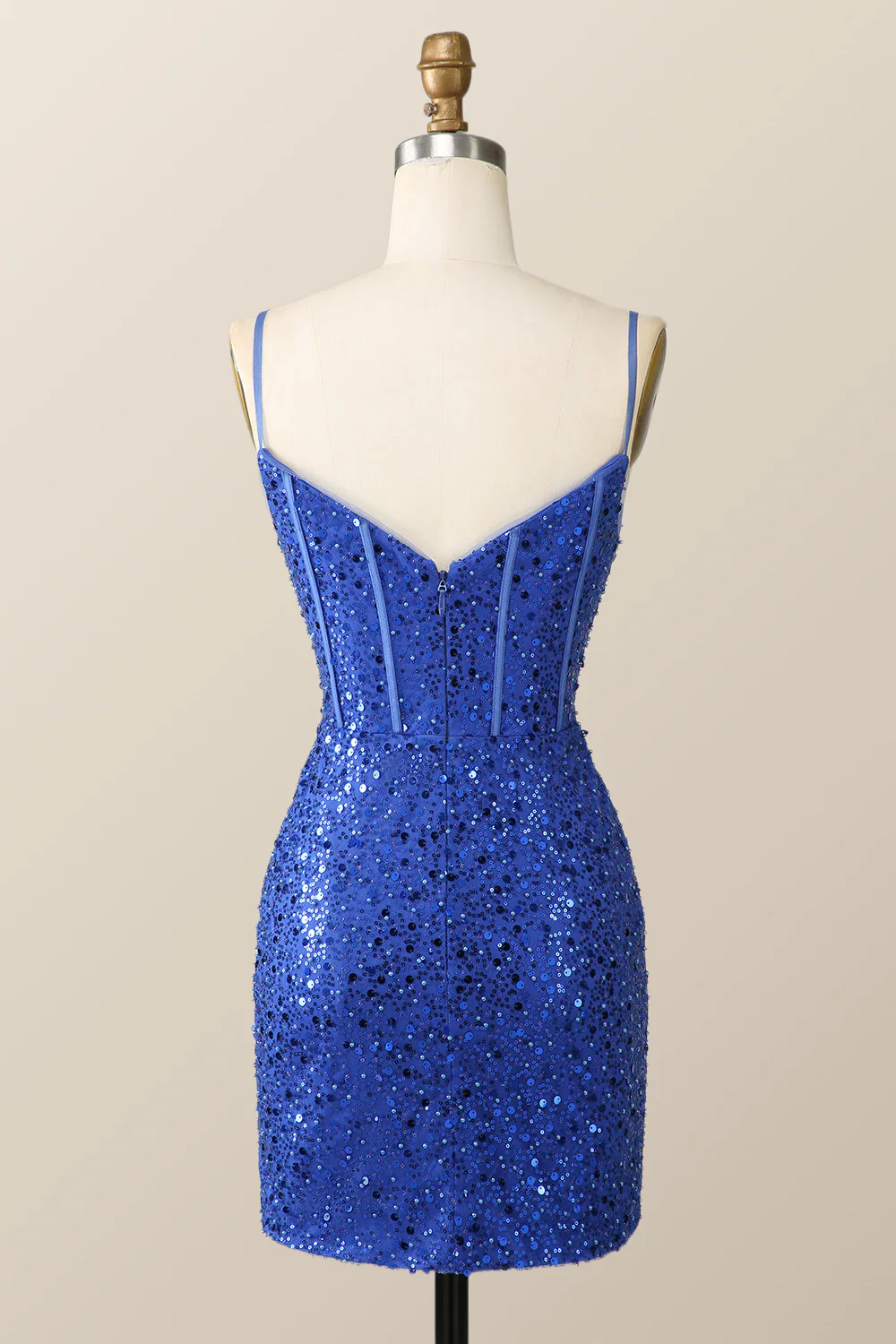 Straps Royal Blue Sequin Tight Mini Dress - Image 2