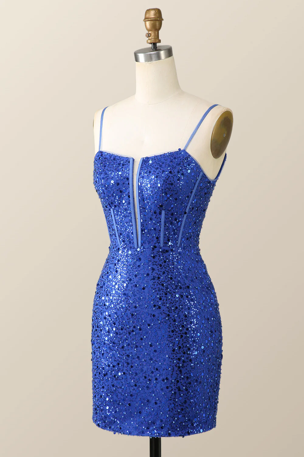 Straps Royal Blue Sequin Tight Mini Dress - Image 3