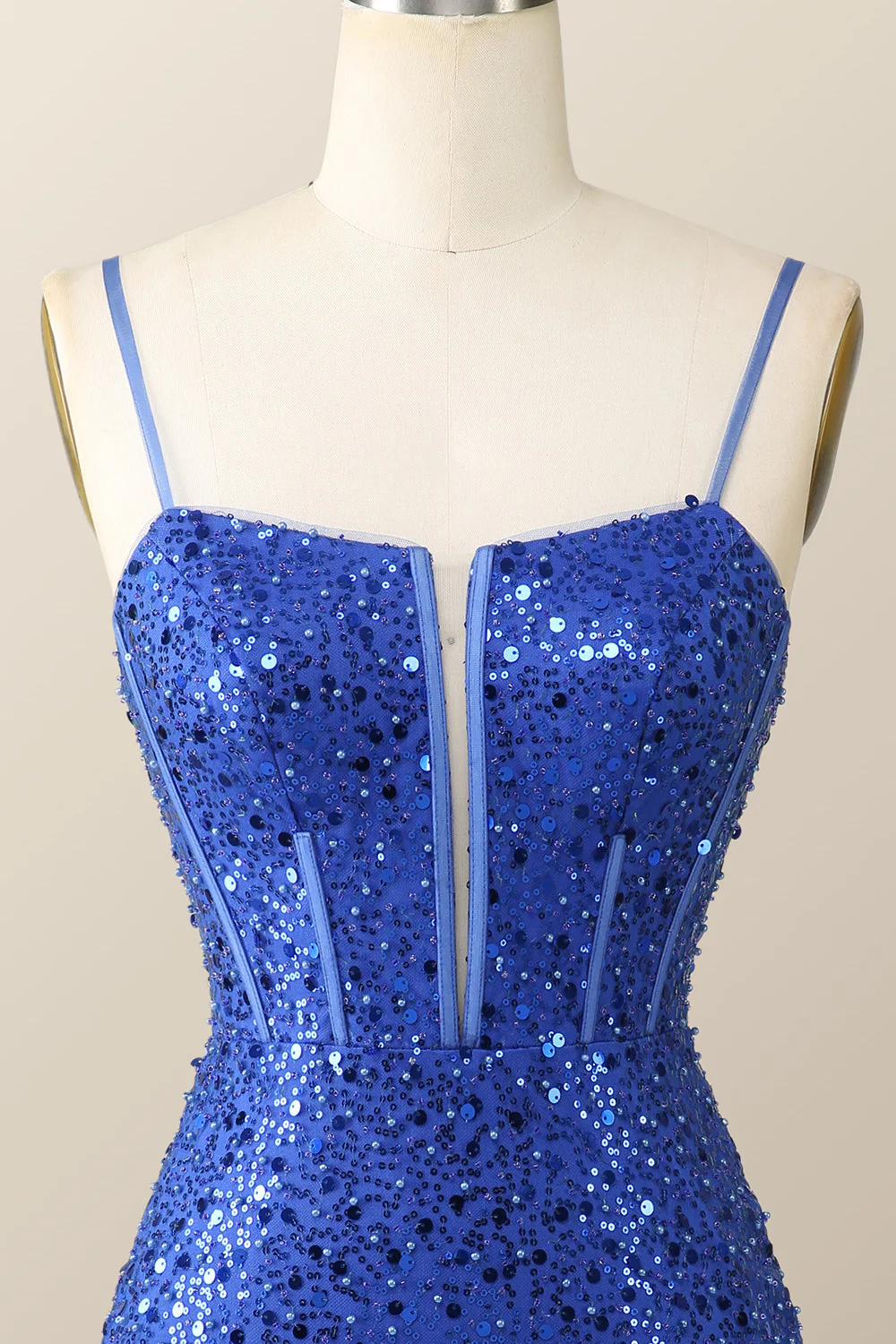 Straps Royal Blue Sequin Tight Mini Dress - Image 4