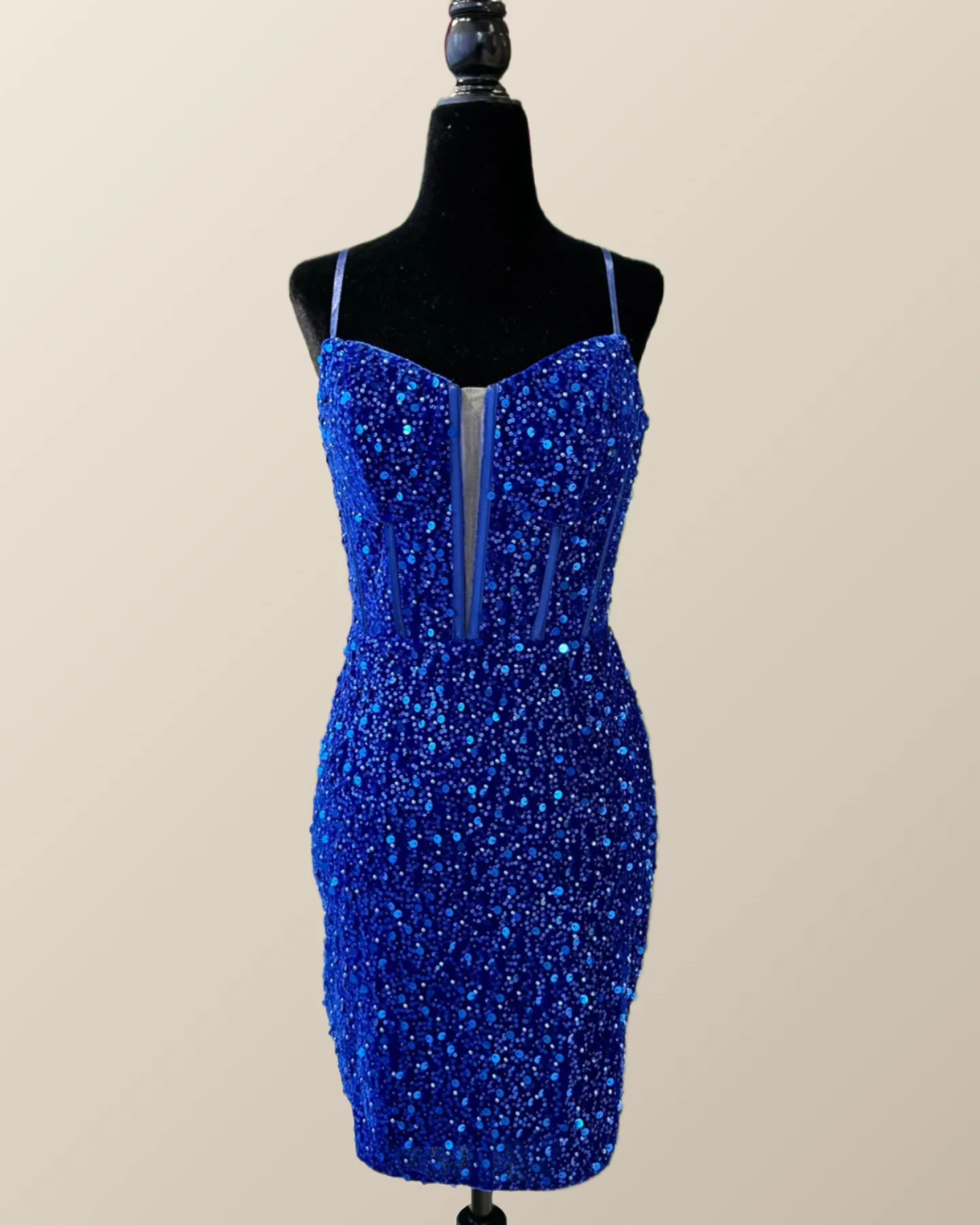 Straps Royal Blue Sequin Tight Mini Dress - Image 8