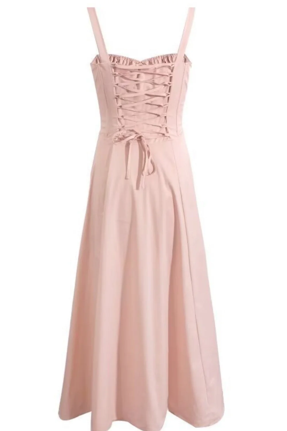 Straps Ruched Neckline Lase-up Long Summer Dress - Image 2