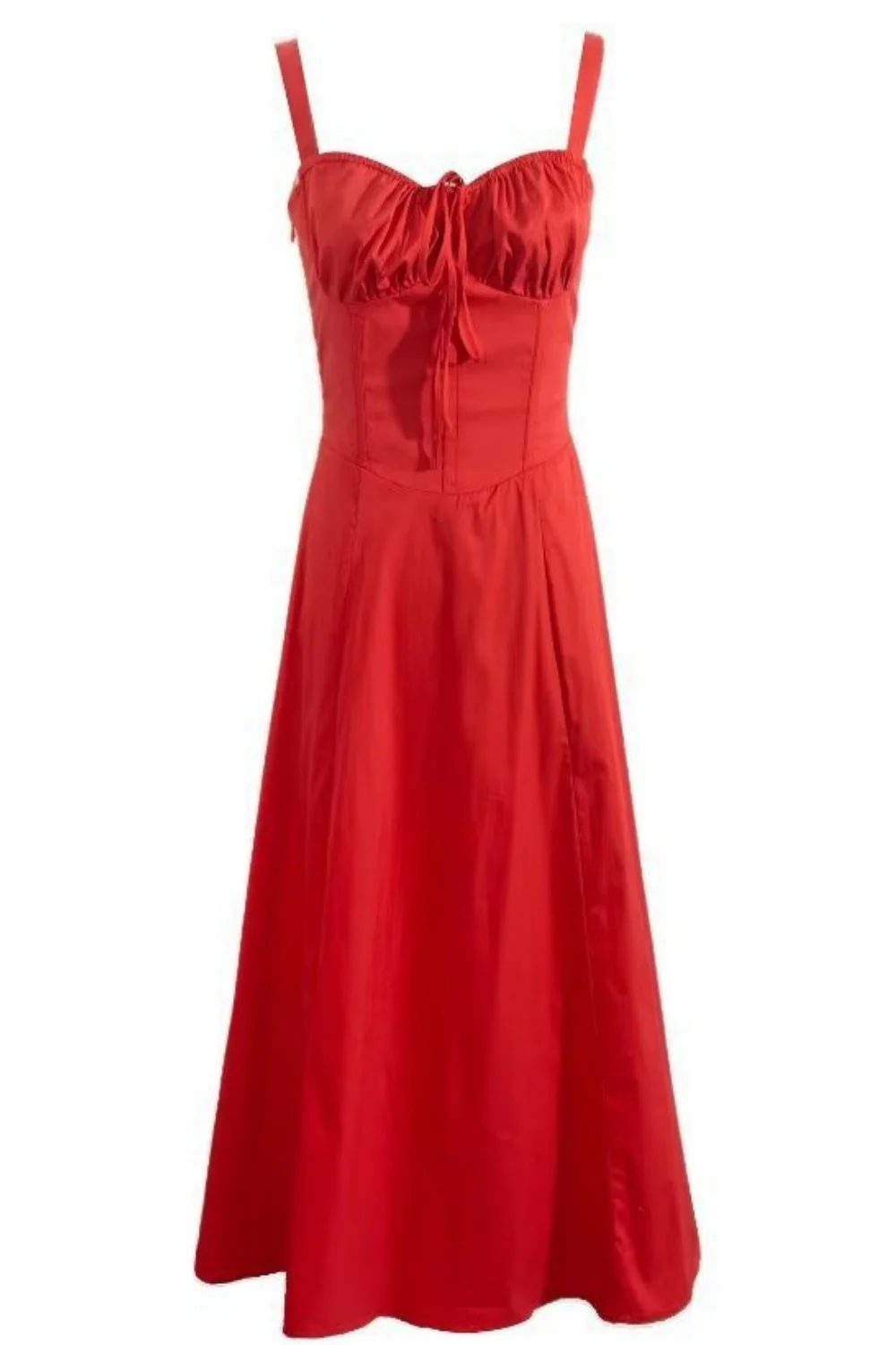 Straps Ruched Neckline Lase-up Long Summer Dress - Image 3