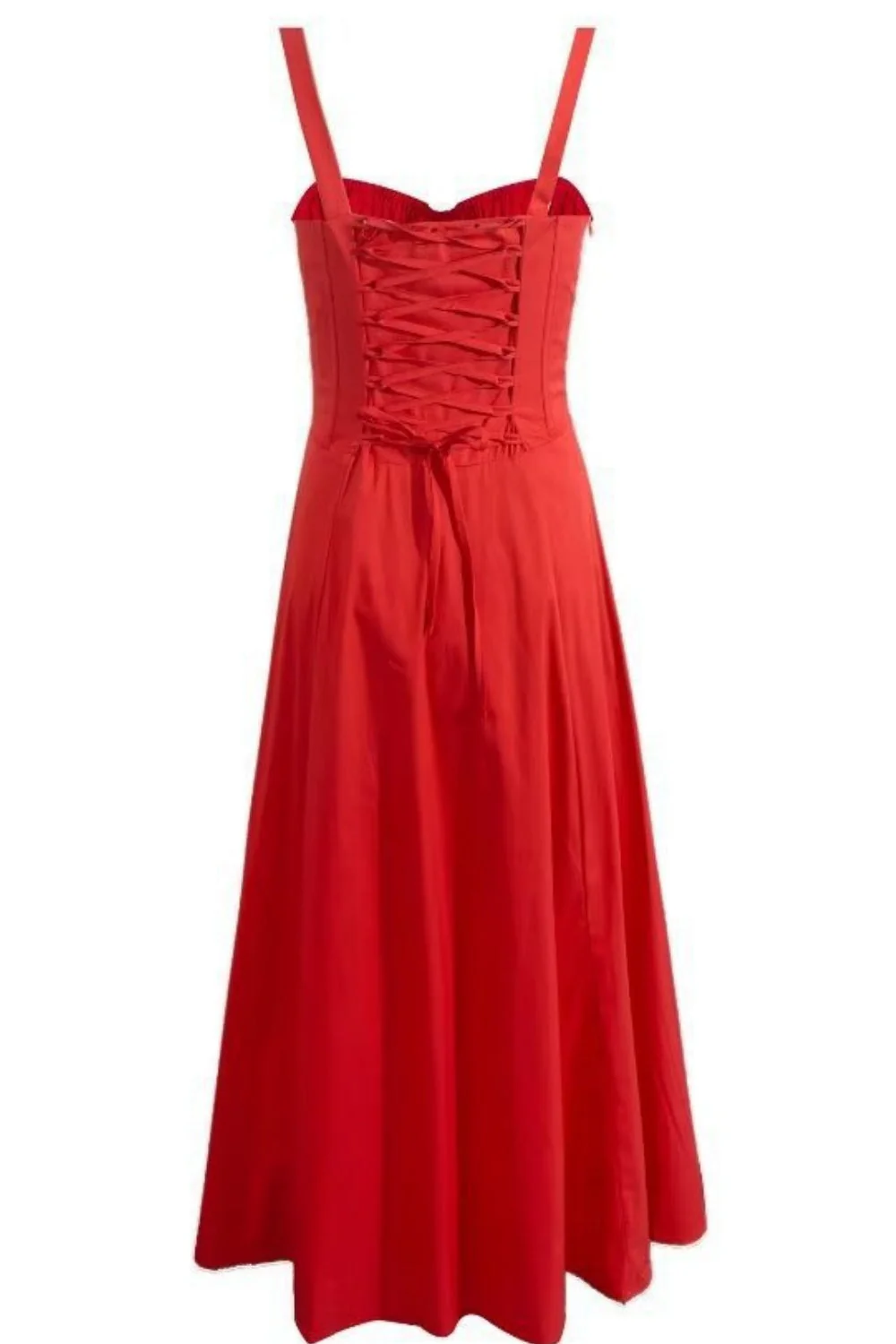 Straps Ruched Neckline Lase-up Long Summer Dress - Image 4