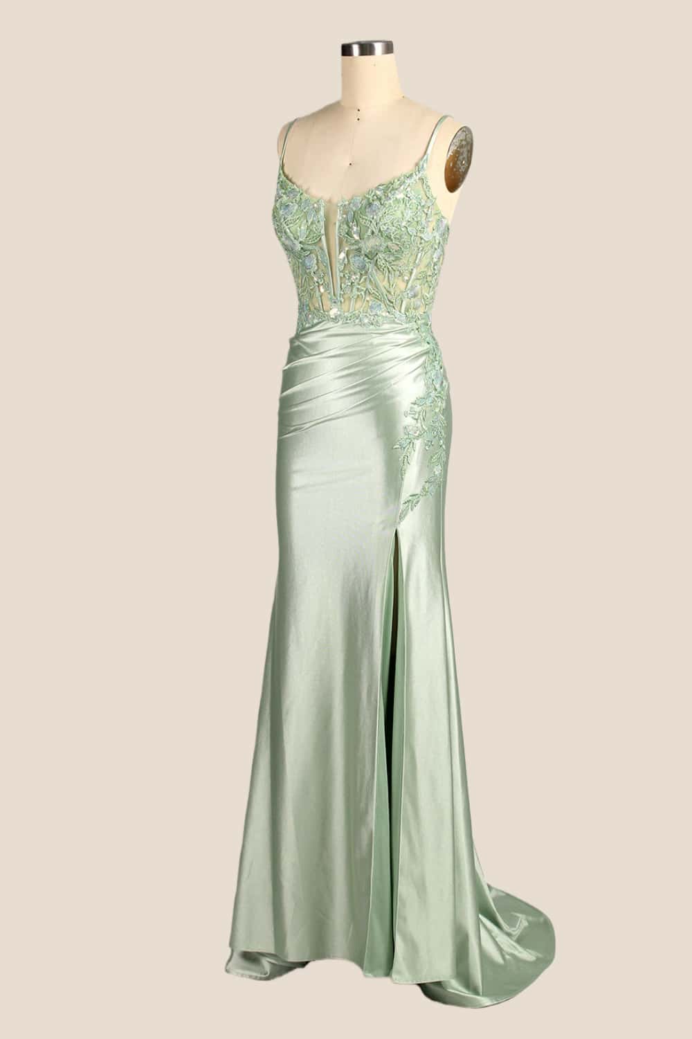 Straps Sage Appliques Ruched Fitted Dress - Image 4