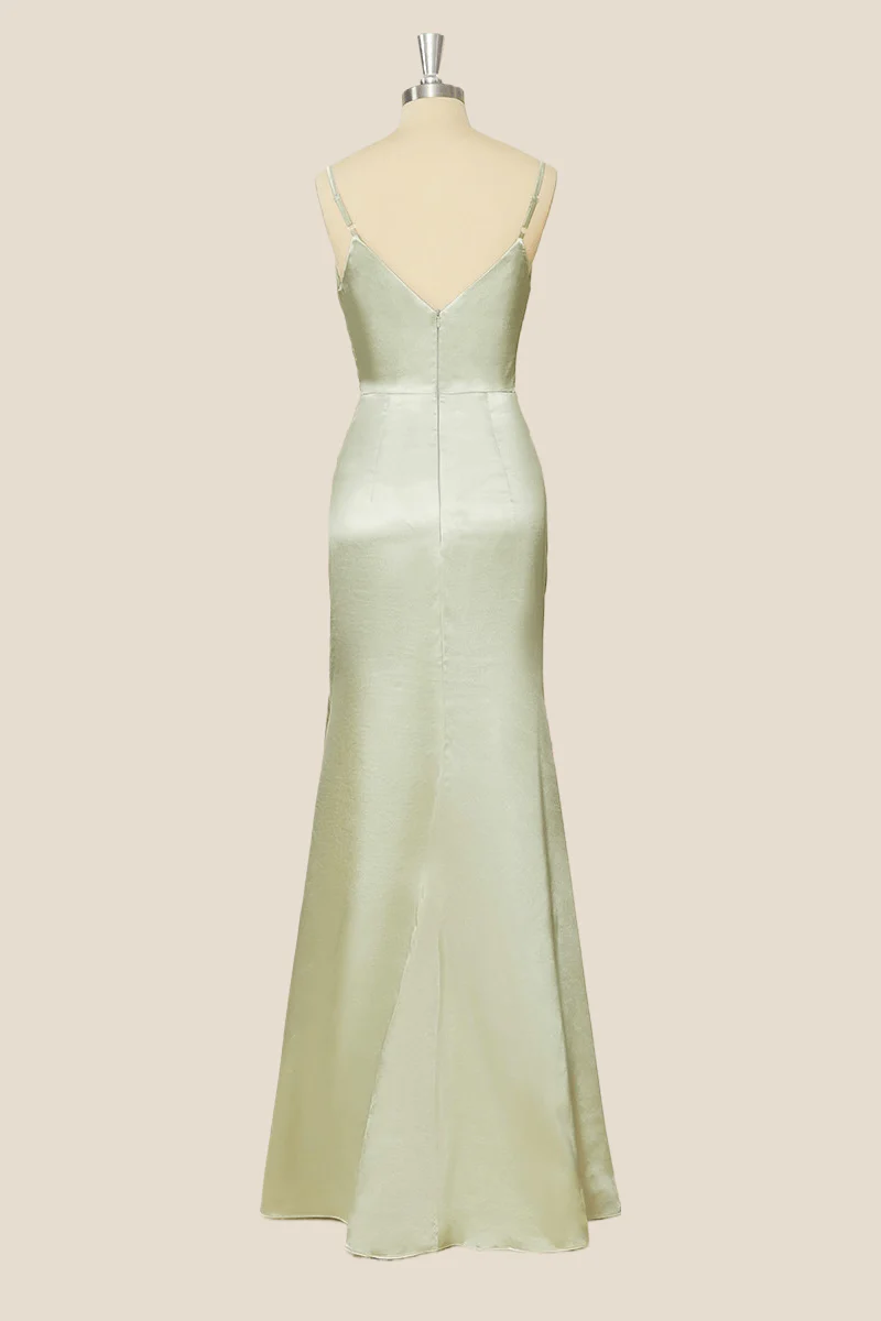 Straps Sage Green Satin Long Formal Dress - Image 2