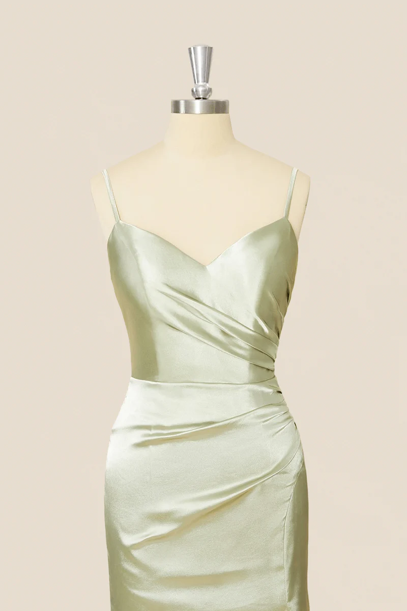 Straps Sage Green Satin Long Formal Dress - Image 4