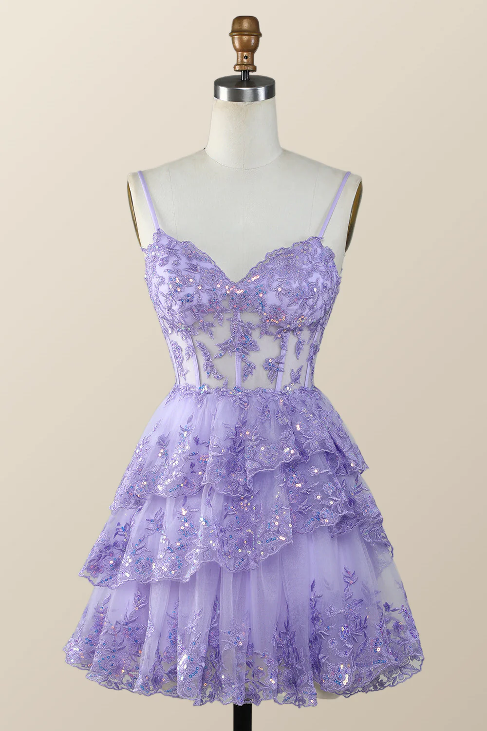 Straps Sage Green Tiered Layered Short Princess Dress - Image 7