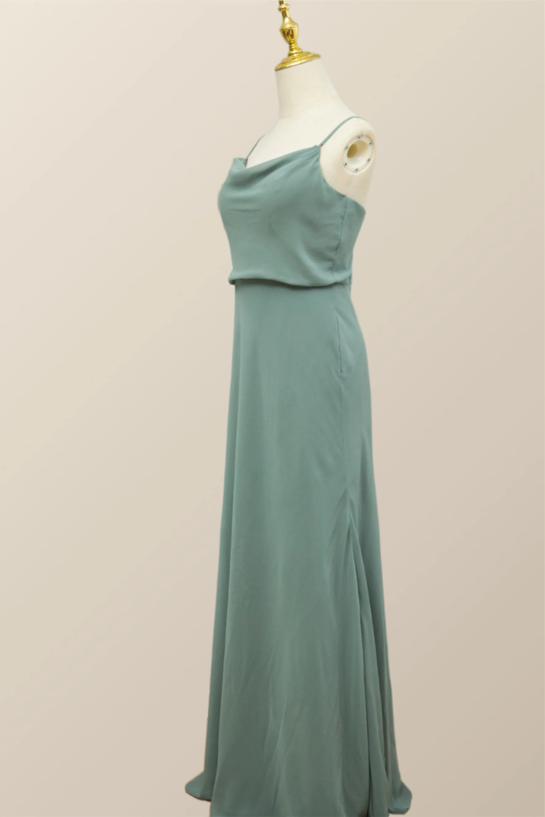 Straps Sea Glass Blouson Chiffon Long Bridesmaid Dress - Image 2