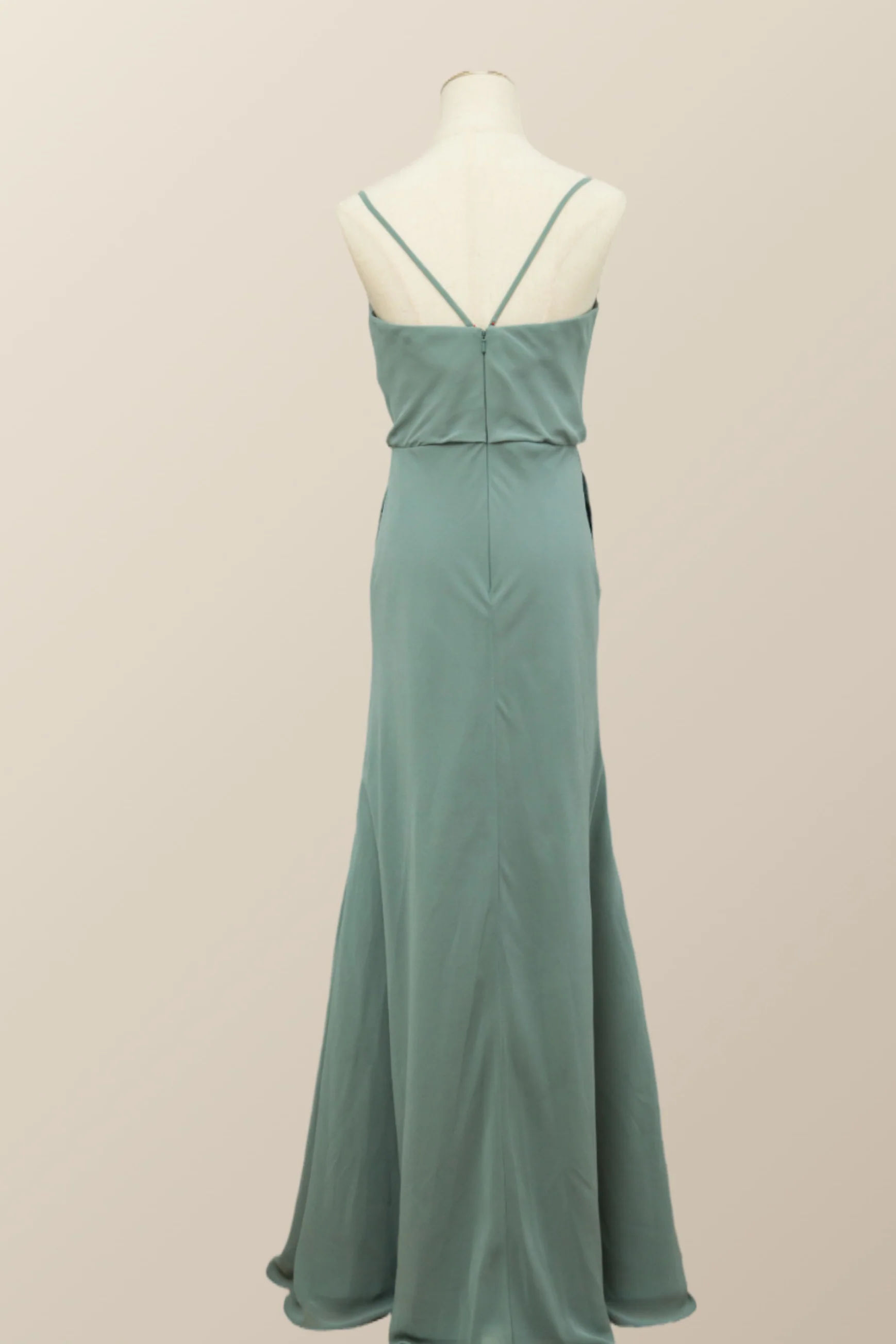 Straps Sea Glass Blouson Chiffon Long Bridesmaid Dress - Image 3