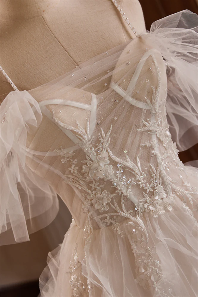 Straps Sheer Corset Ivory Ruffles Wedding Gown - Image 3