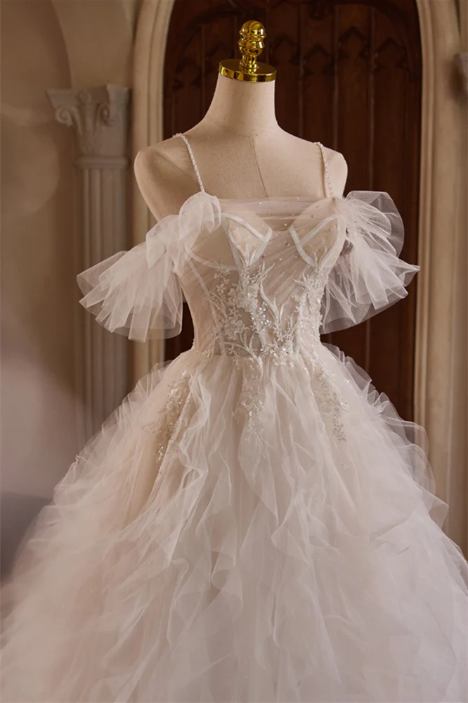 Straps Sheer Corset Ivory Ruffles Wedding Gown - Image 4