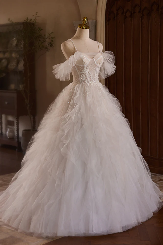Straps Sheer Corset Ivory Ruffles Wedding Gown - Image 5