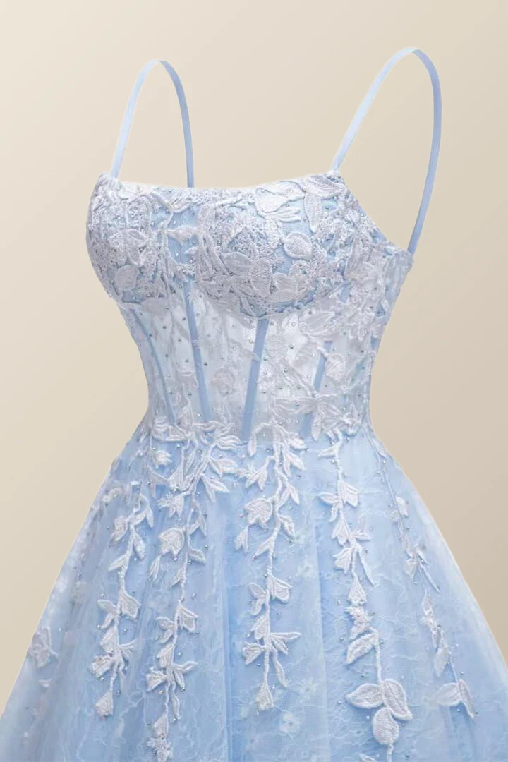 Straps Sky Blue Appliques Short Homecoming Dress - Image 3
