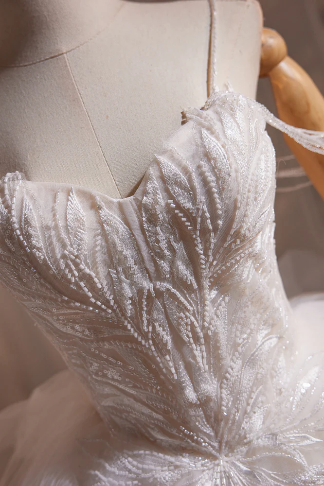 Straps White Beaded Ruffles Short Princess Dress - Image 3