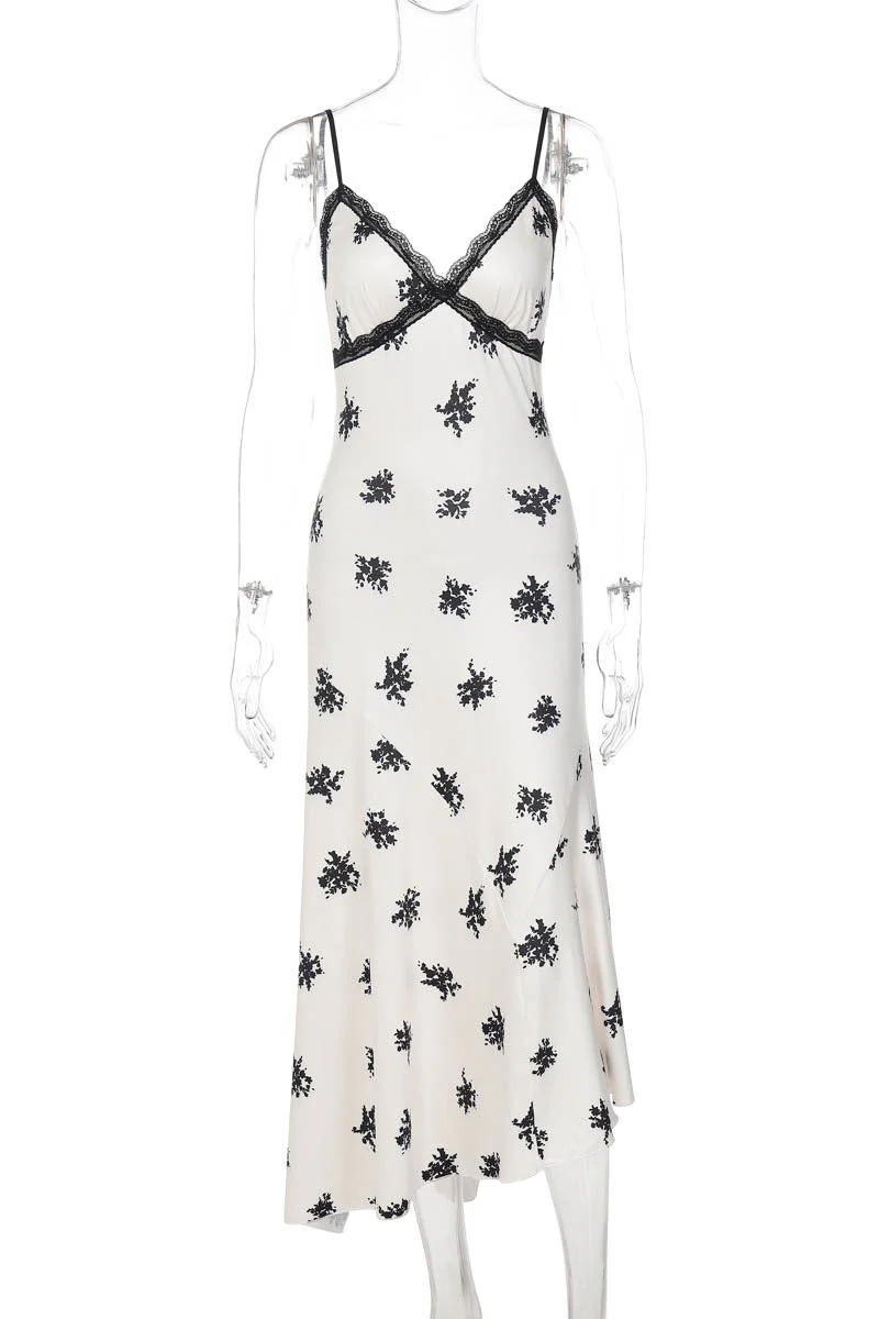 Straps White Black Print French Dress - Image 3