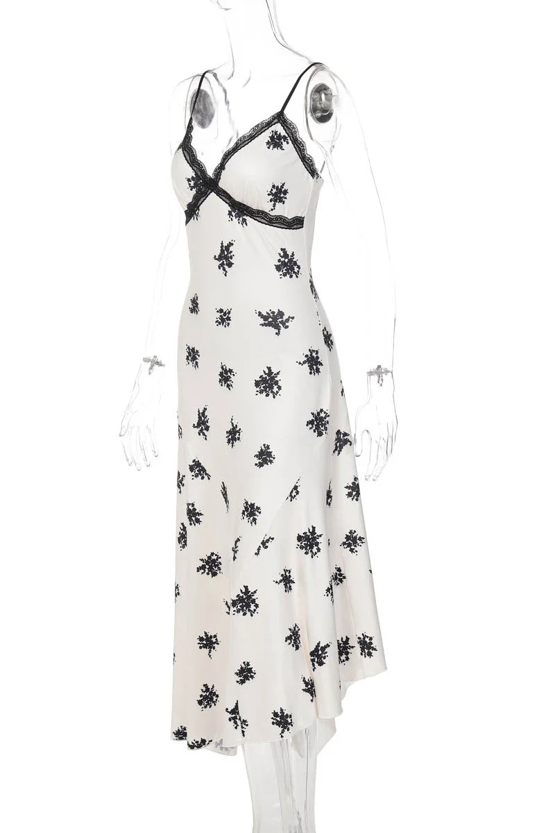 Straps White Black Print French Dress - Image 4