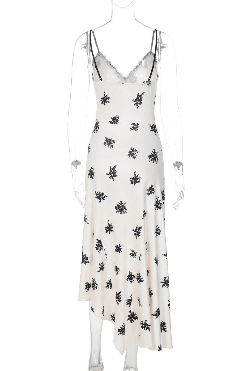 Straps White Black Print French Dress - Image 5