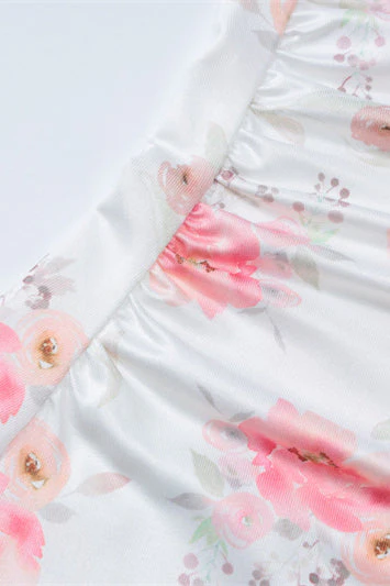 Straps White Floral Print Lace Stitching Short Dress - Image 4