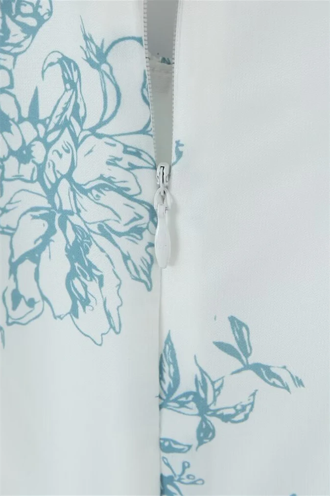 Straps White Floral Print Short Dress with Lace - Image 4