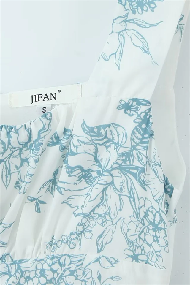 Straps White Floral Print Short Dress with Lace - Image 5