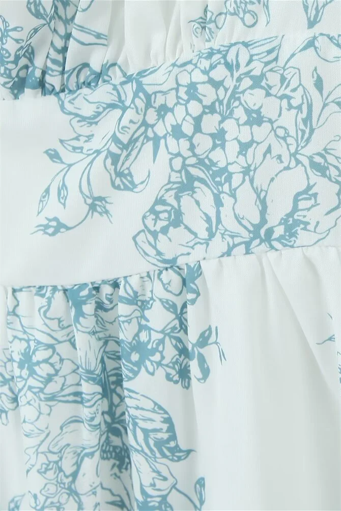 Straps White Floral Print Short Dress with Lace - Image 6