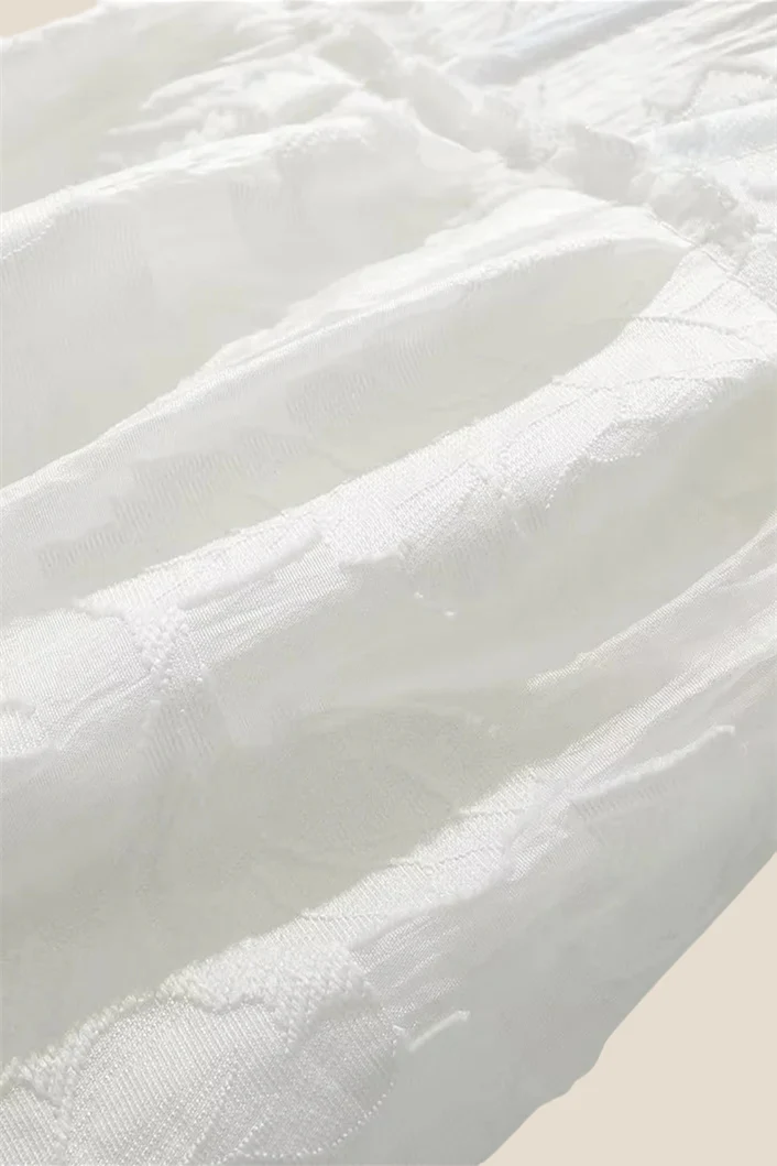 Straps White Jacquard A-line Short Dress - Image 14