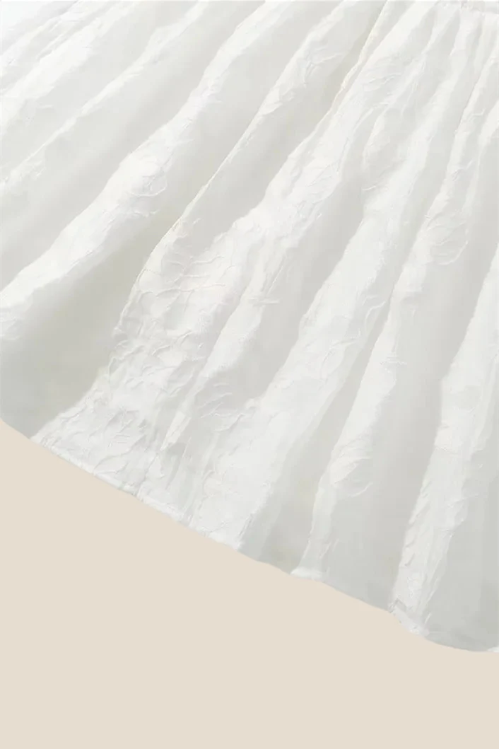 Straps White Jacquard A-line Short Dress - Image 15