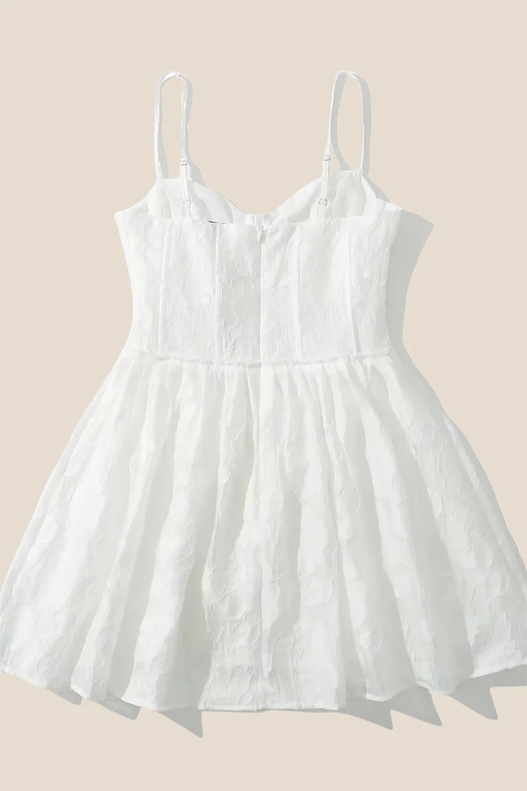 Straps White Jacquard A-line Short Dress - Image 2