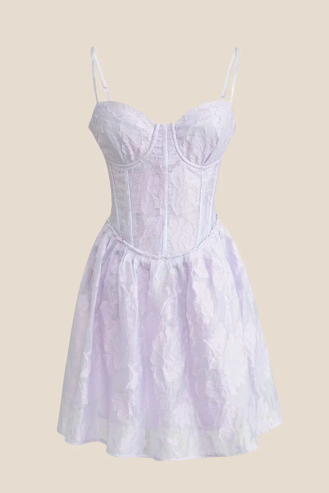 Straps White Jacquard A-line Short Dress - Image 3