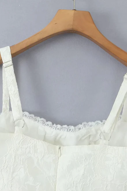 Straps White Lace Patchwork Ruched Short Dress - Image 4