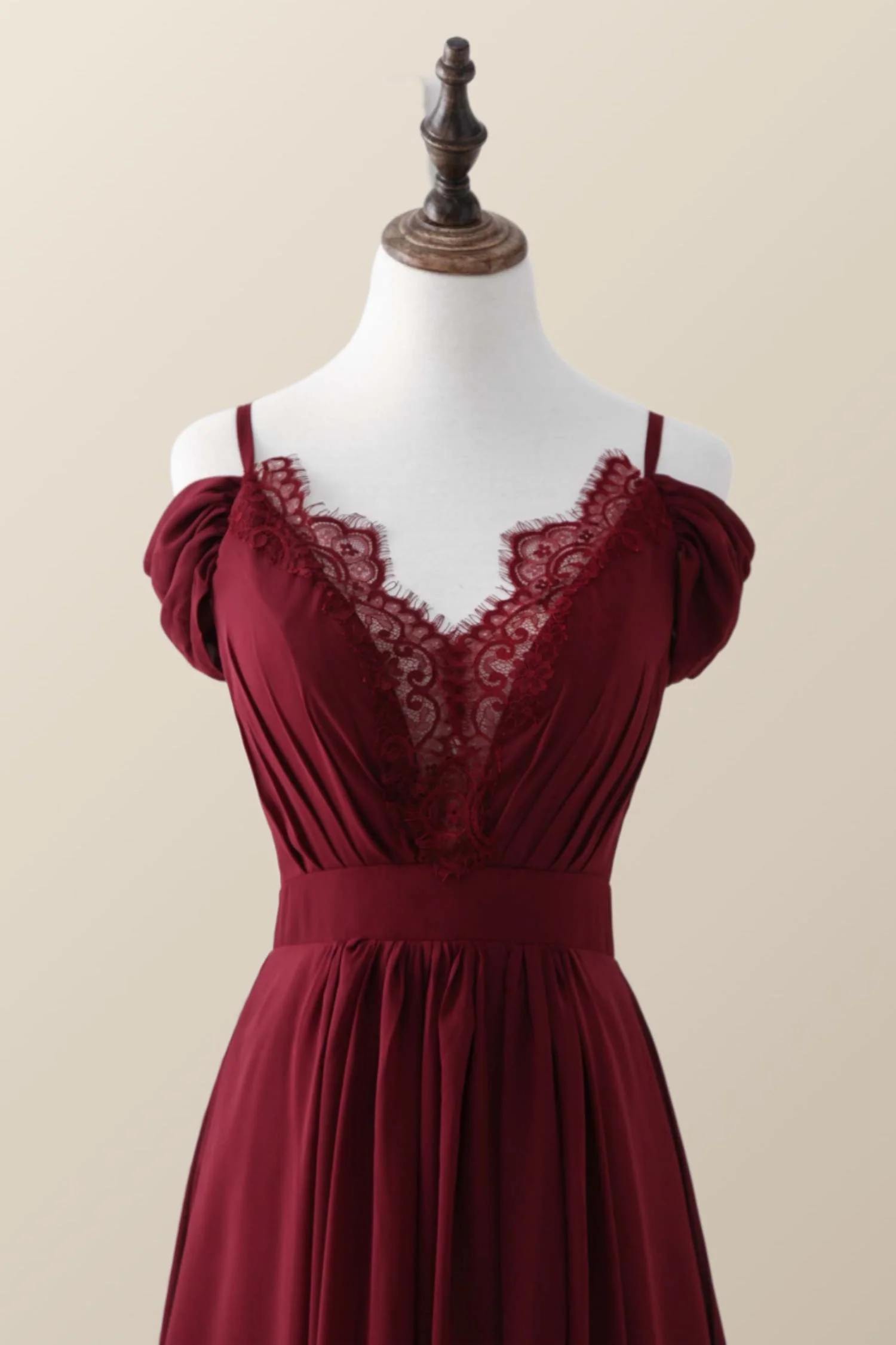 Straps Wine Red Chiffon A-line Long Bridesmaid Dress - Image 3