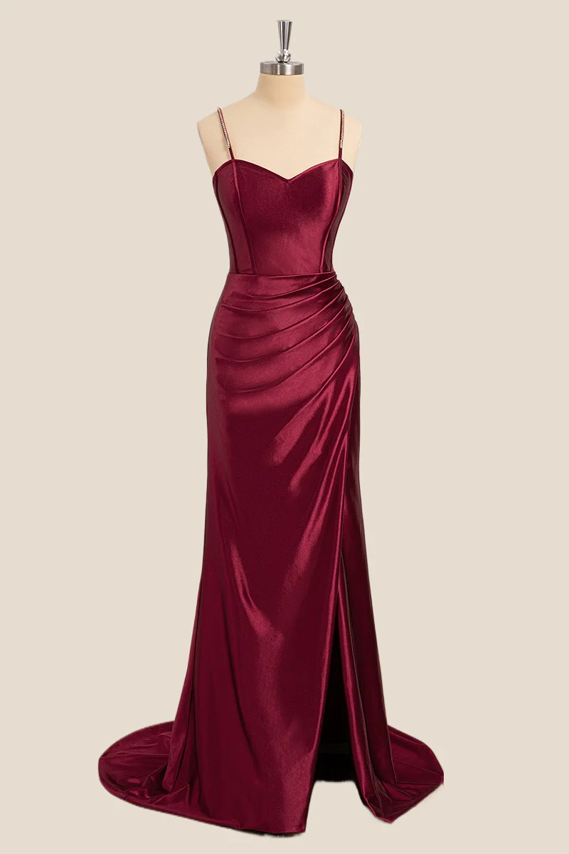 Straps Wine Red Mermaid Long Formal Dress