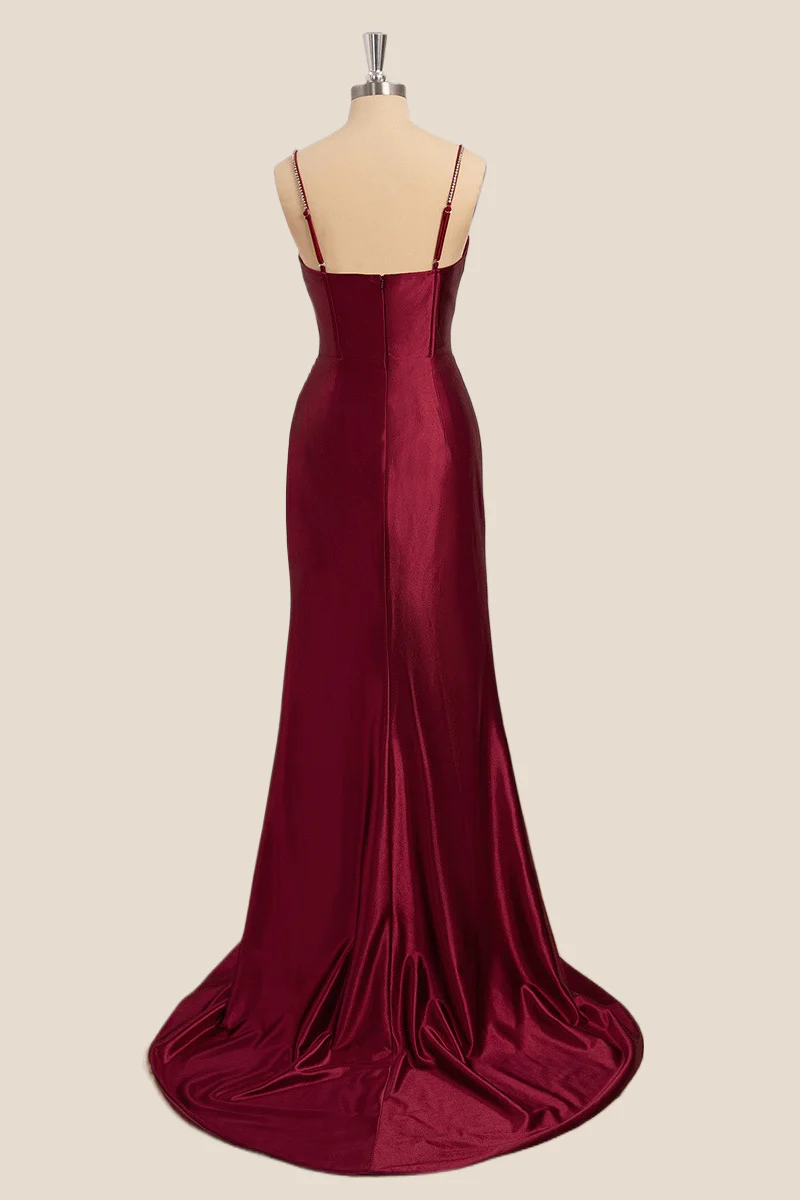 Straps Wine Red Mermaid Long Formal Dress - Image 2