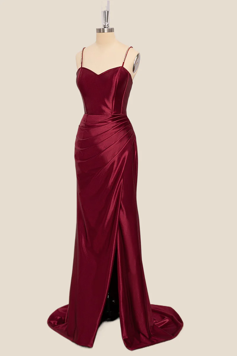 Straps Wine Red Mermaid Long Formal Dress - Image 3