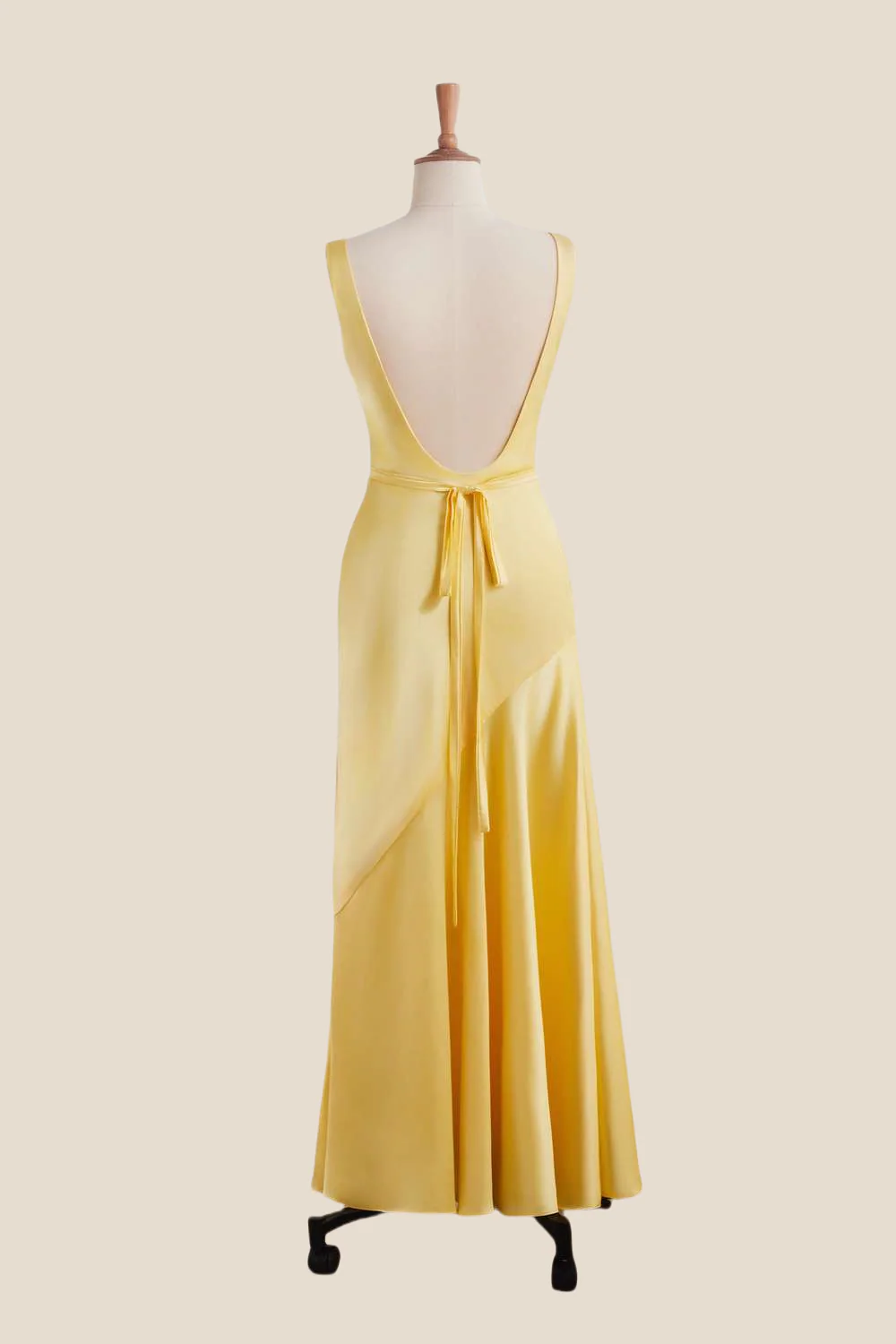 Straps Yellow Open Back Long Dress with Belt - Image 2