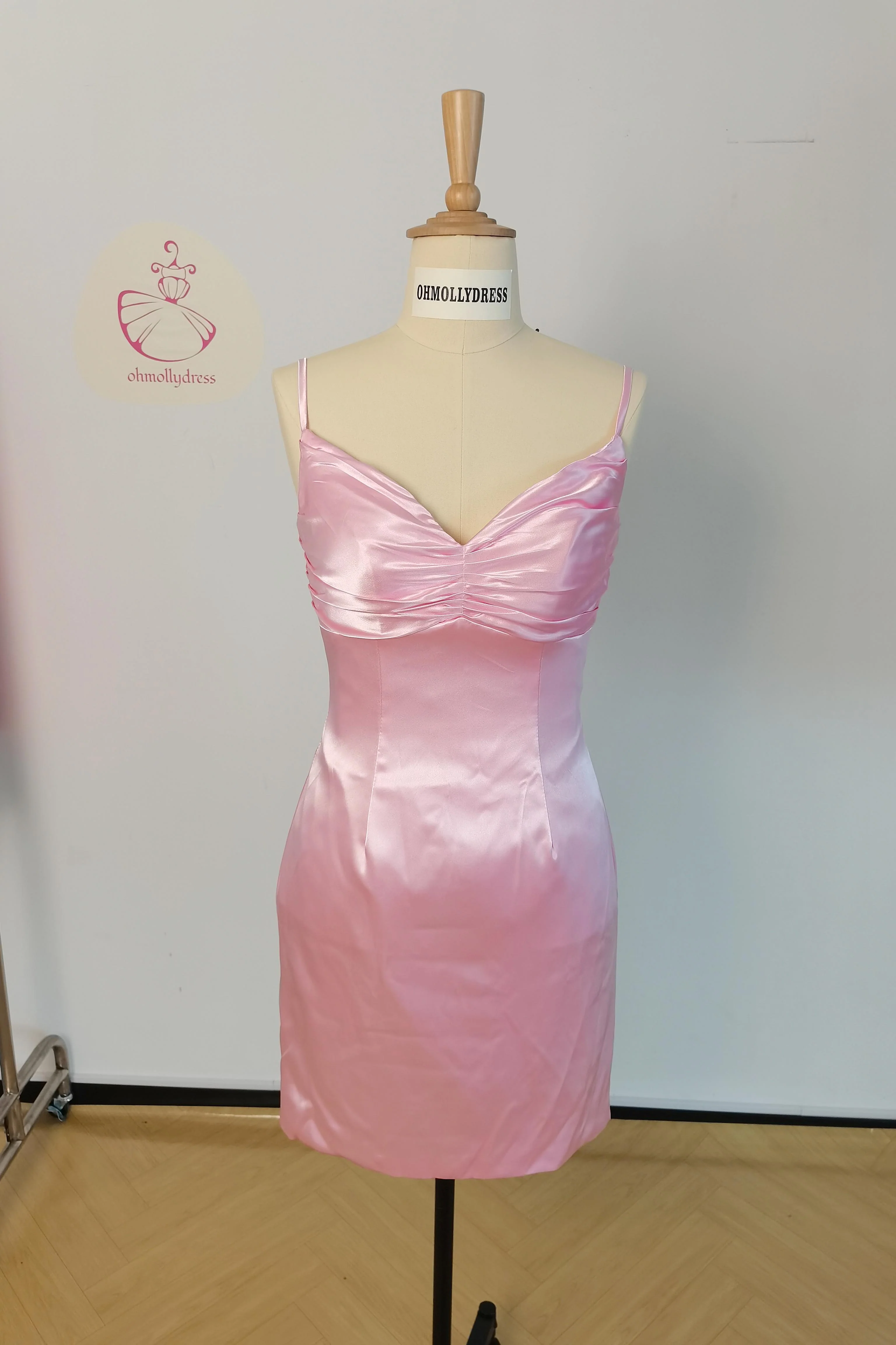 Straps Yellow Ruched Satin Bodycon Short Dress - Image 8