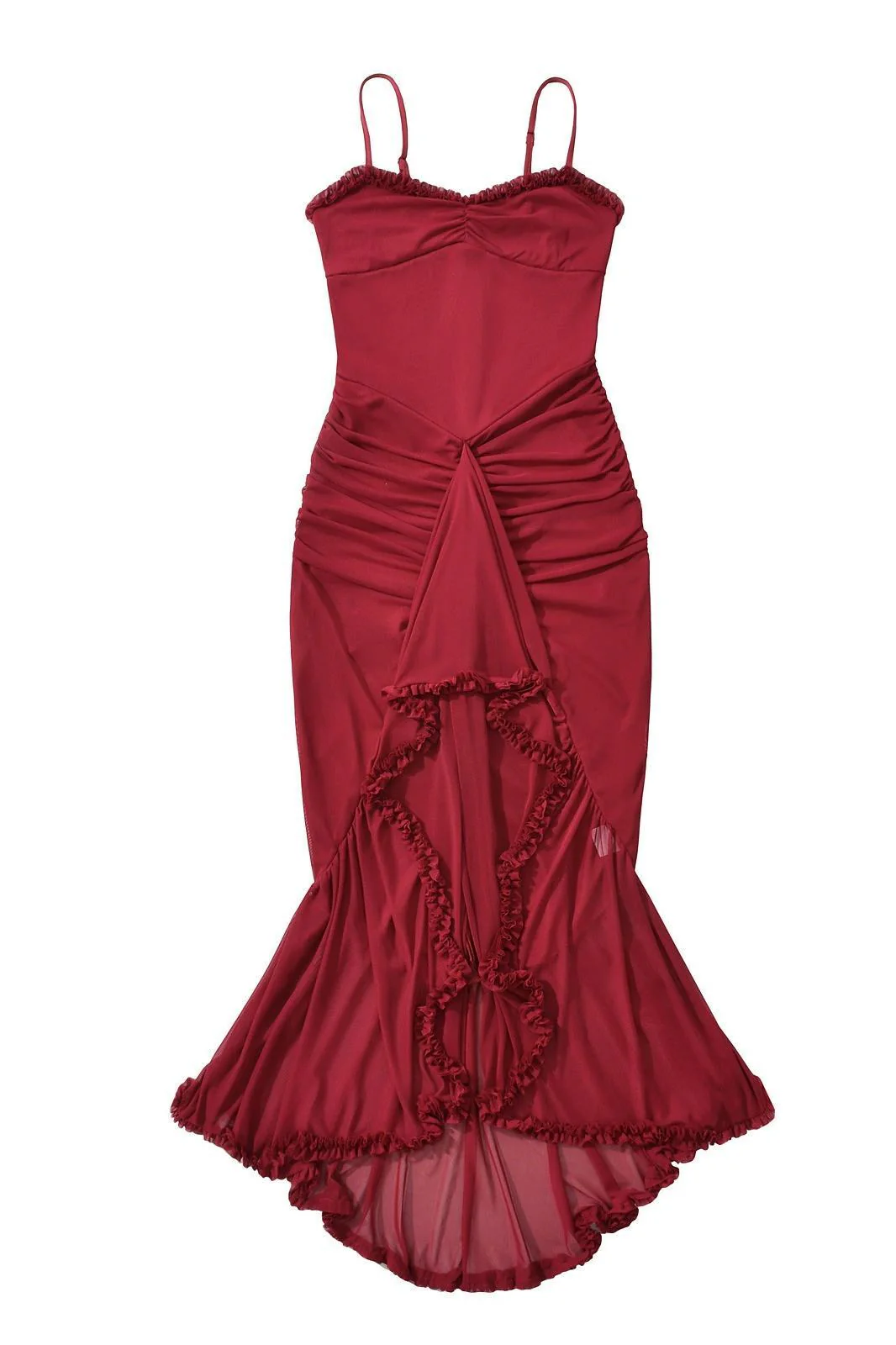 Straps Yellow Ruffled Front Irregular Long Dress - Image 13