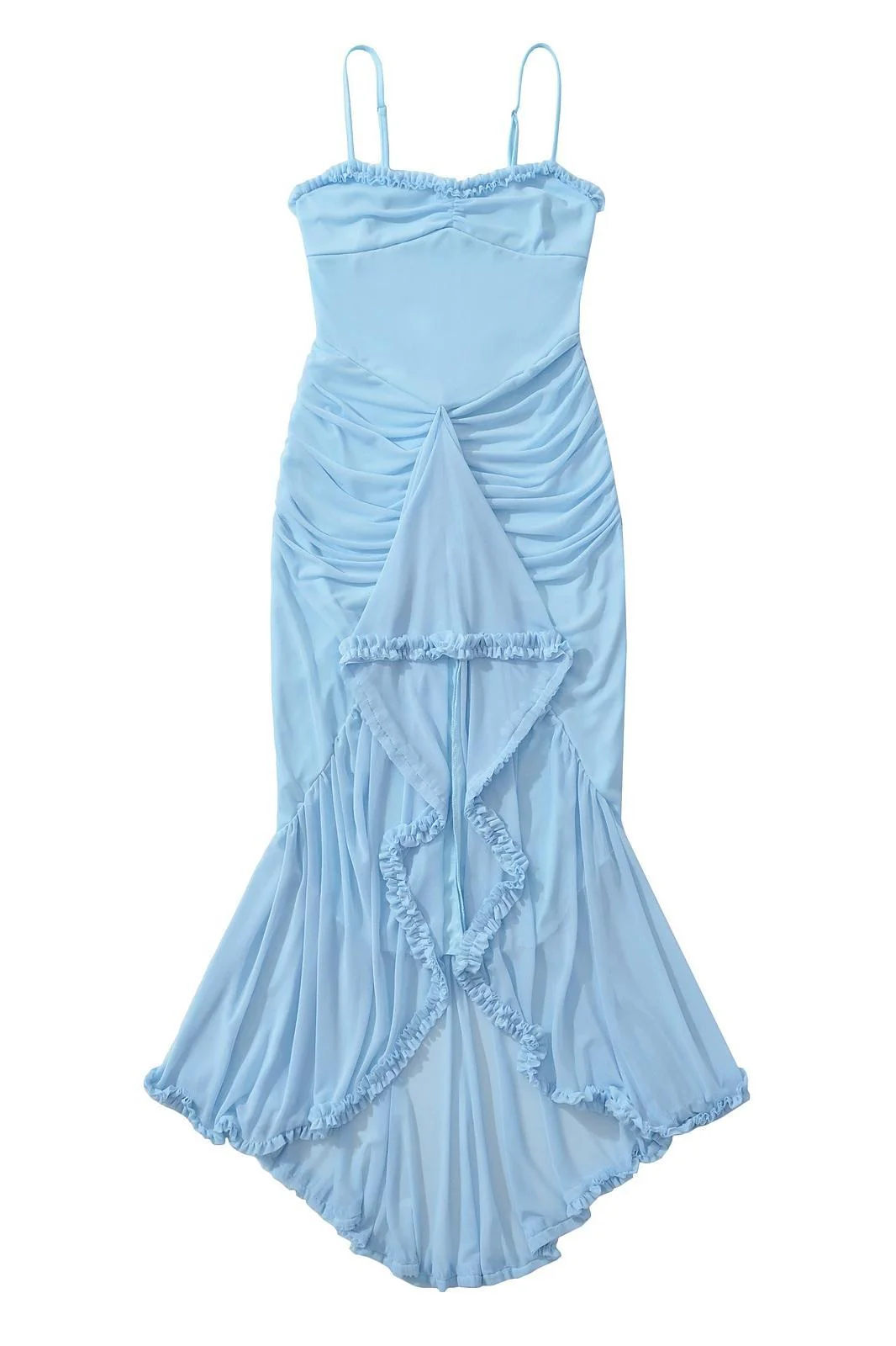 Straps Yellow Ruffled Front Irregular Long Dress - Image 7