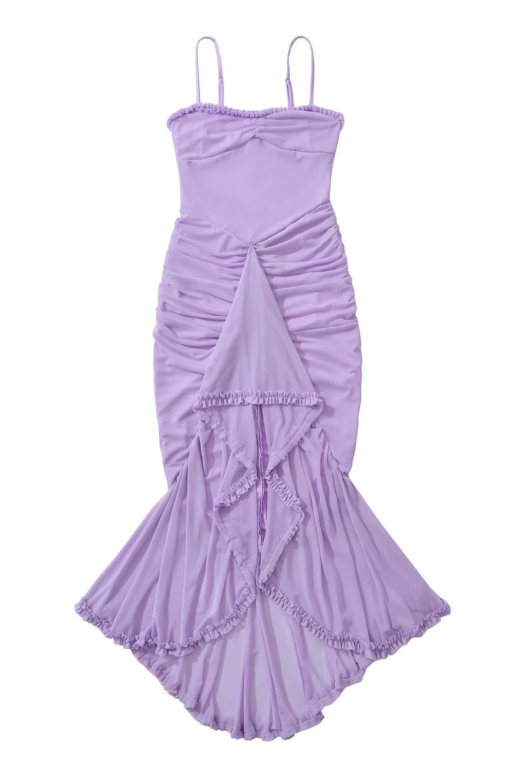 Straps Yellow Ruffled Front Irregular Long Dress - Image 8