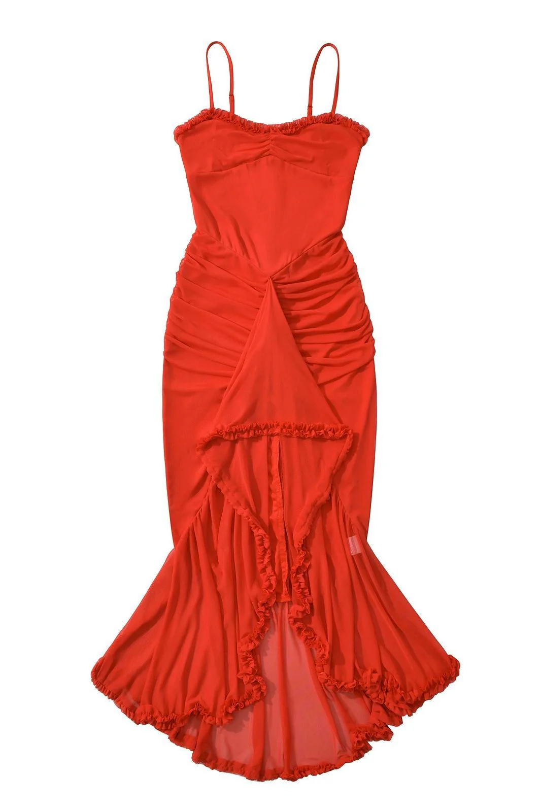 Straps Yellow Ruffled Front Irregular Long Dress - Image 9