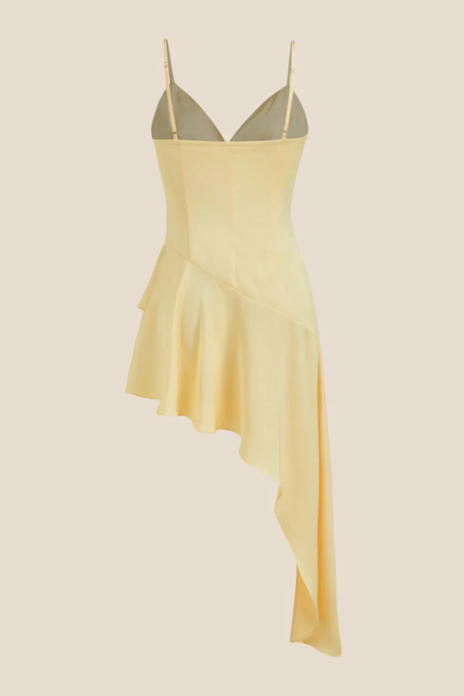 Straps Yellow V Neck Asymmetrical Ruffle Short Dress - Image 2