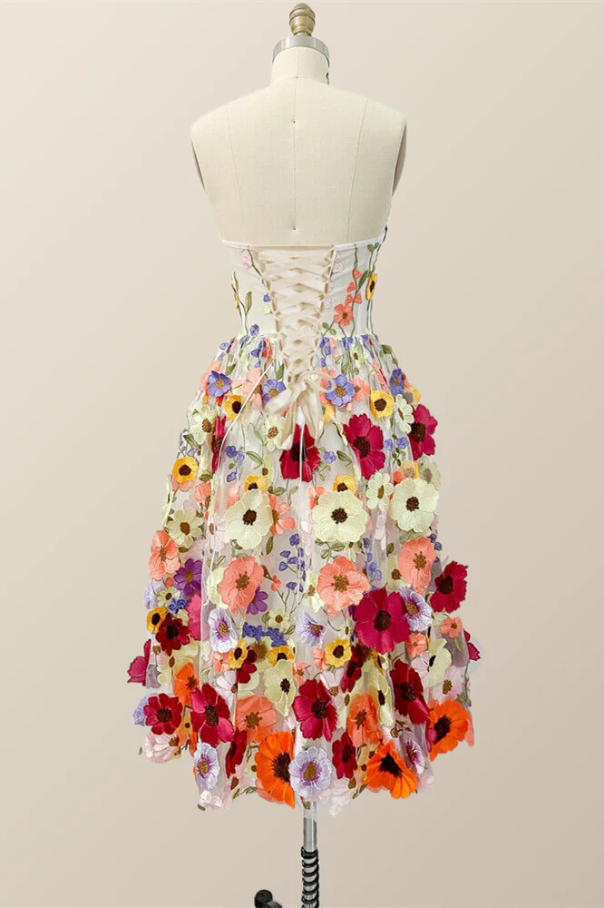 Sweetheart 3D Flower Blossoming Short Dress - Image 2